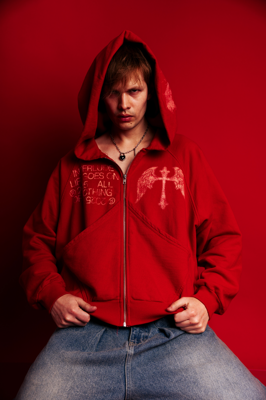 RED CROSS ZIP HOODIE - BOXY FIT (REMASTERIZADO)