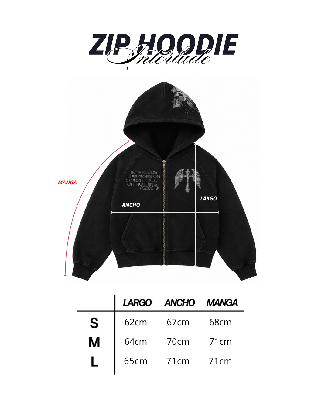 BLACK CROSS ZIP HOODIE - BOXY FIT (REMASTERIZADO)