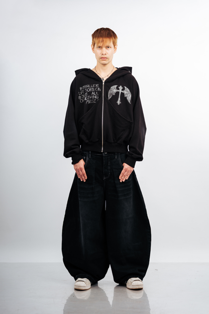 BLACK CROSS ZIP HOODIE - BOXY FIT (REMASTERIZADO)