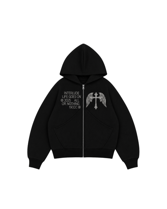 BLACK CROSS ZIP HOODIE - BOXY FIT (REMASTERIZADO)