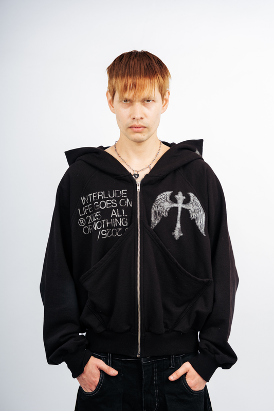BLACK CROSS ZIP HOODIE - BOXY FIT (REMASTERIZADO)