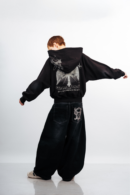 BLACK CROSS ZIP HOODIE - BOXY FIT (REMASTERIZADO)