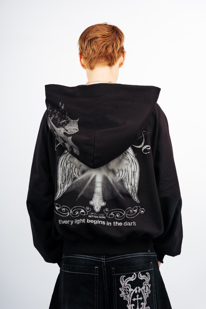 BLACK CROSS ZIP HOODIE - BOXY FIT (REMASTERIZADO)