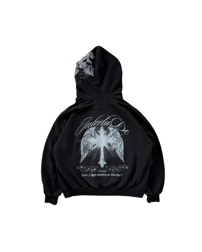BLACK CROSS ZIP HOODIE - OVERBOXY