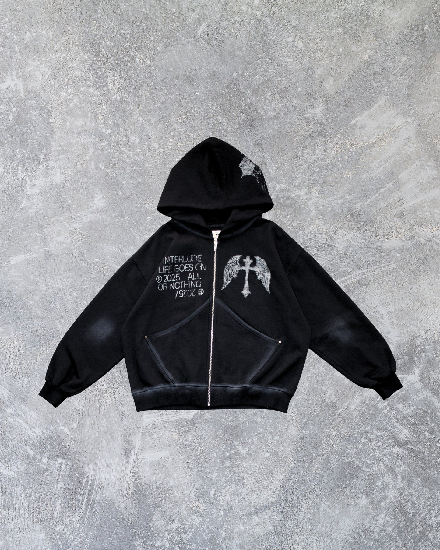 BLACK CROSS ZIP HOODIE - OVERBOXY