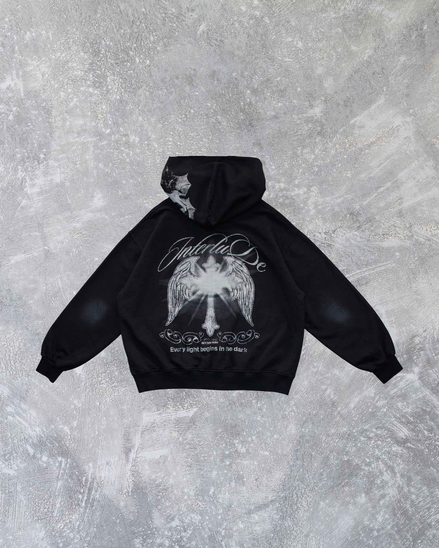 BLACK CROSS ZIP HOODIE - OVERBOXY