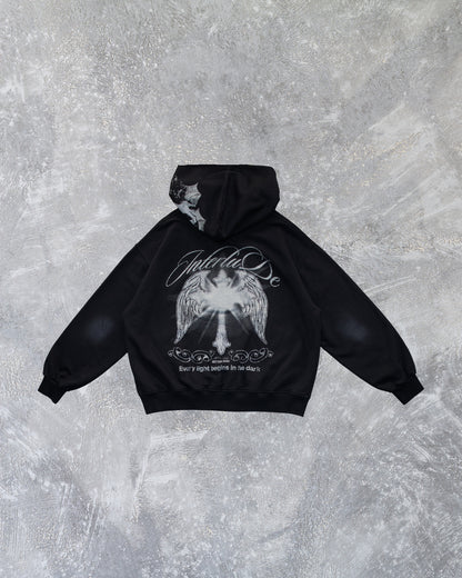 BLACK CROSS ZIP HOODIE - OVERBOXY