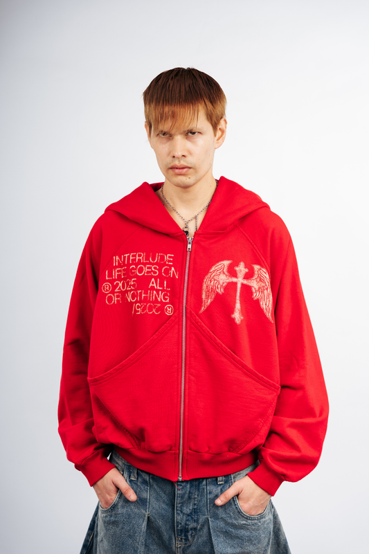 RED CROSS ZIP HOODIE - BOXY FIT (REMASTERIZADO)