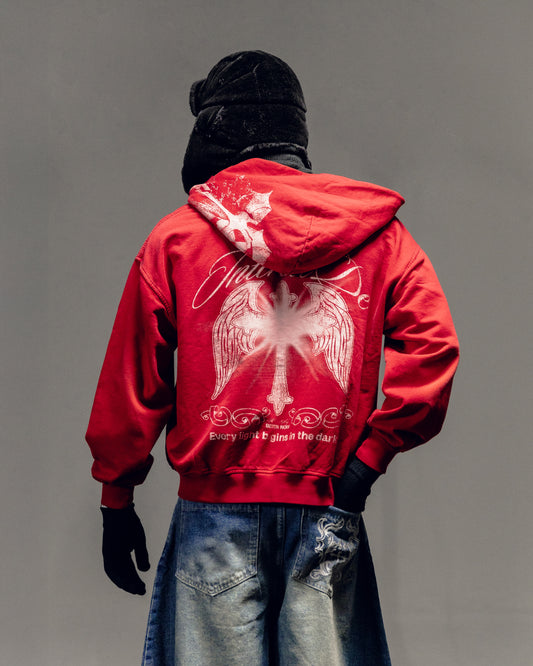 RED CROSS ZIP HOODIE - OVERBOXY