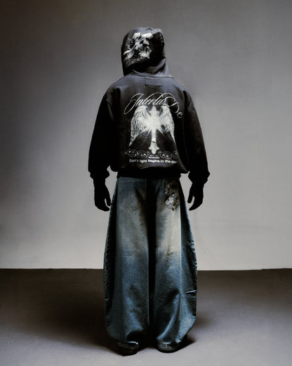 BLACK CROSS ZIP HOODIE - OVERBOXY