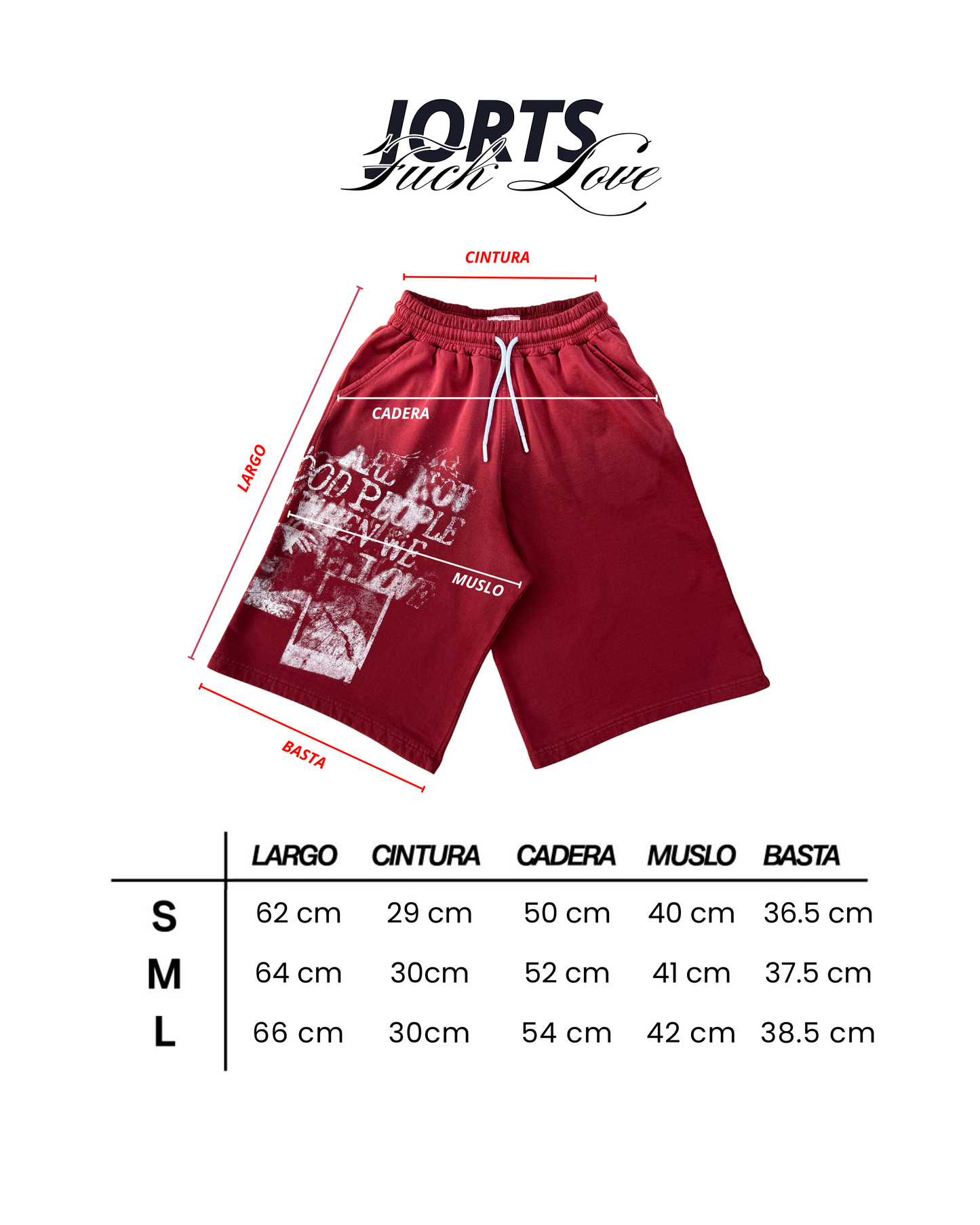 FUCK LOVE RED - BAGGY JORT