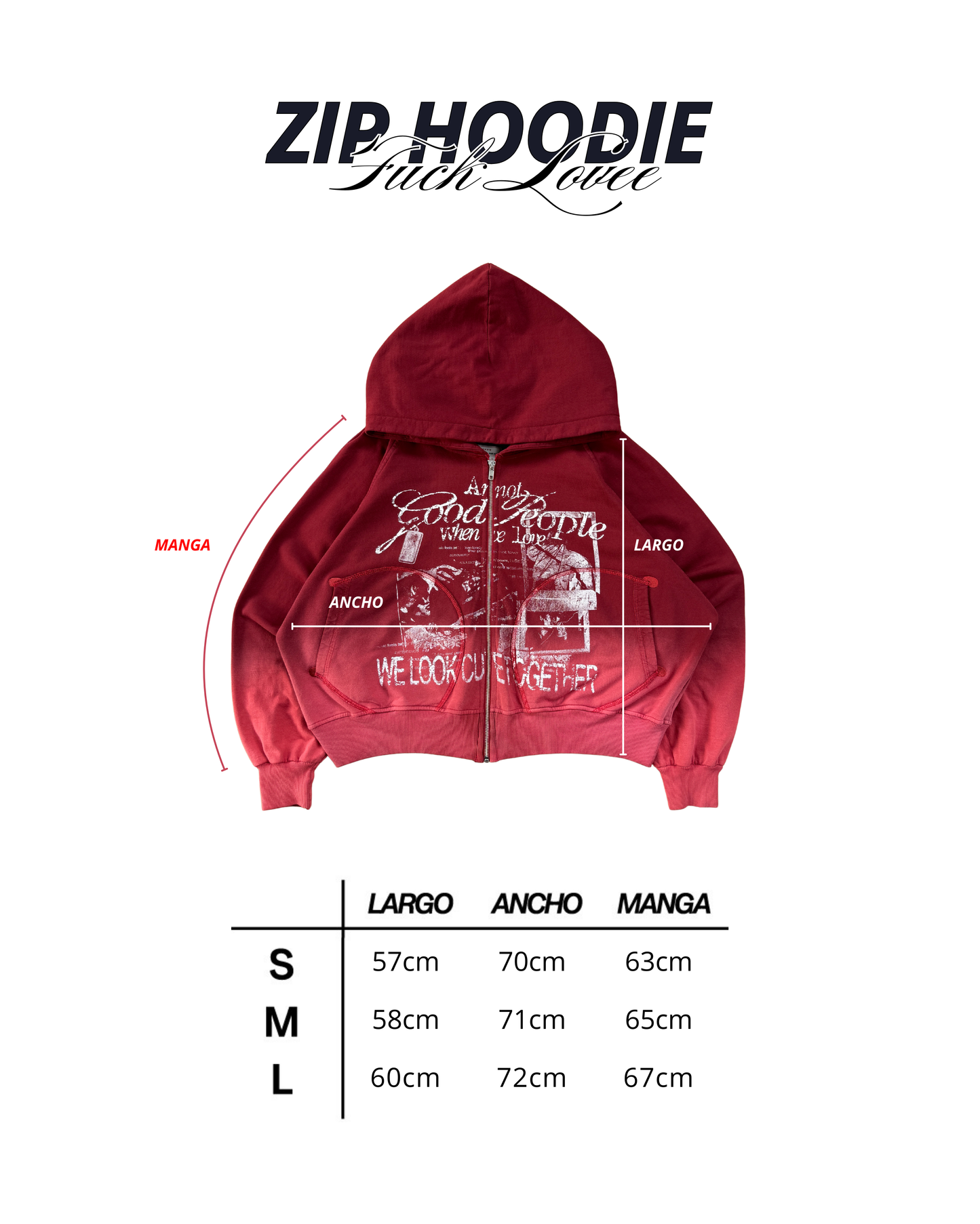 FUCK LOVE RED - ZIP HOODIE