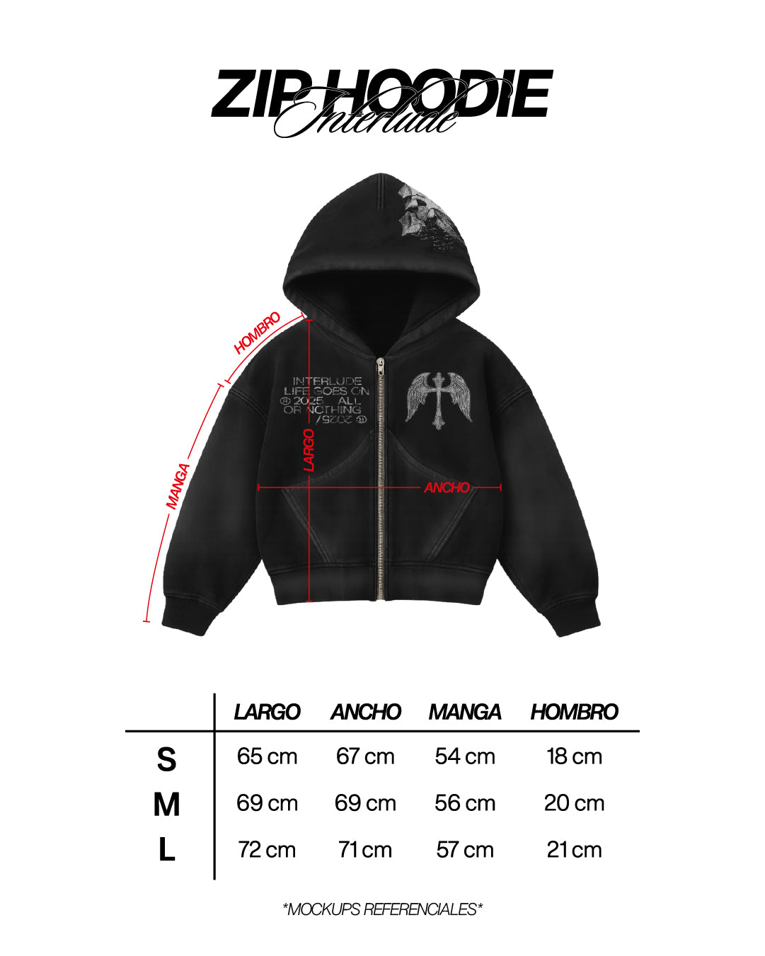 BLACK CROSS ZIP HOODIE - OVERBOXY