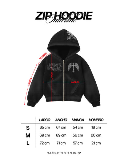 BLACK CROSS ZIP HOODIE - OVERBOXY